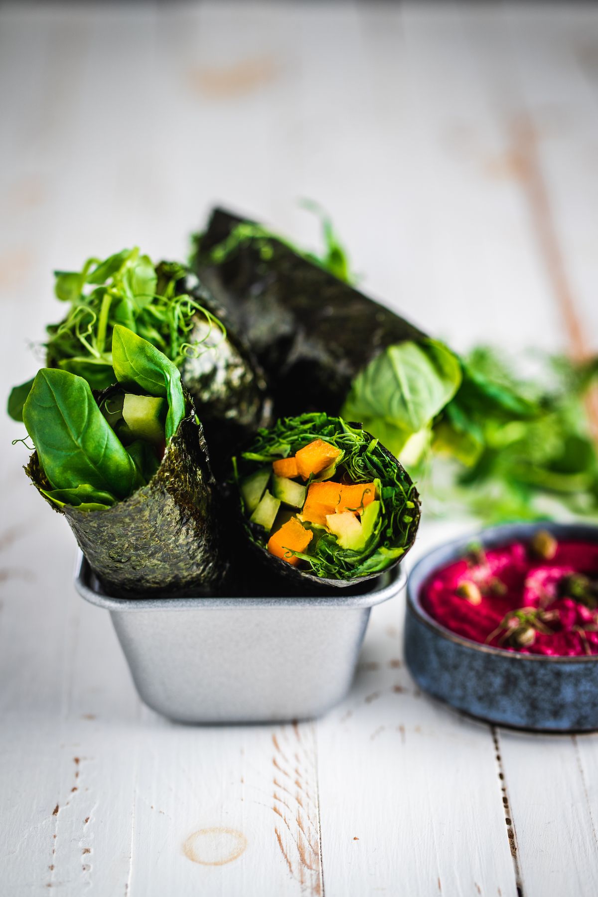 Simple Raw Nori Wraps with Beet Dipping Sauce